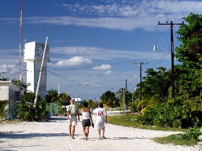 Roos, Bob and me walking down main street.