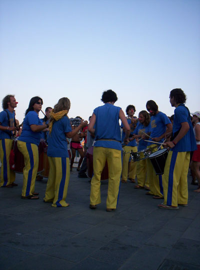 A samba band playing by the beach