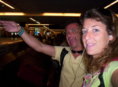 Us at the baggage claim back in Brussels