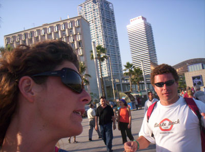 Mietsie trying to take a picture of us while walking.