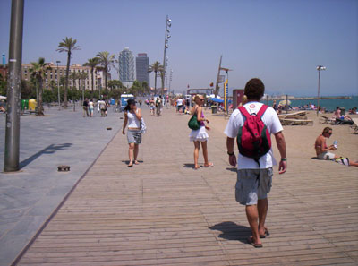 Walking up the beach.