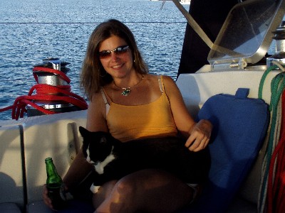 Here's Lisa during our first sundowner onboard. 