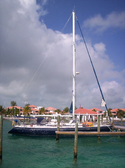 Here's a shot of Andiamo docked at Belize Yacht Club. I docked the boat there while Eric and Greg were visiting to make moving around easy for everybody. We were pretty much the only boat docked there the whole time, so we had run of the house. Andiamo docked at the yacht club.