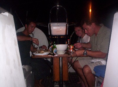 One of our many dinners aboard during Eric and Greg's visit. One of our many dinners aboard during Eric and Greg's visit.