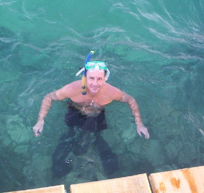 Here's Eric snorkeling off the yacht club dock. There was plenty of sea life right off the dock! Including stingrays, all kinds of fish and dolphins. It was cool not having to go any further than the dock to see some cool sea life. Particularly for us lazy boaters! =) Eric, snorkeling off the yacht club dock