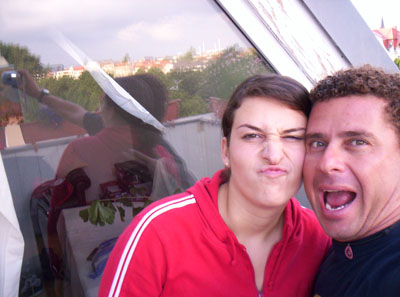 Miriam and me goofin' off on the terrace. 