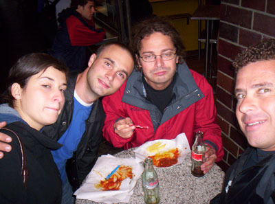 Here's the gang enjoying currywurst after the bunker tour. 