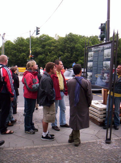 Me reading about the Brandenburg Gate