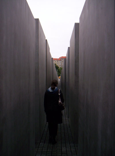 Miriam walking through the Holocaust Monument
