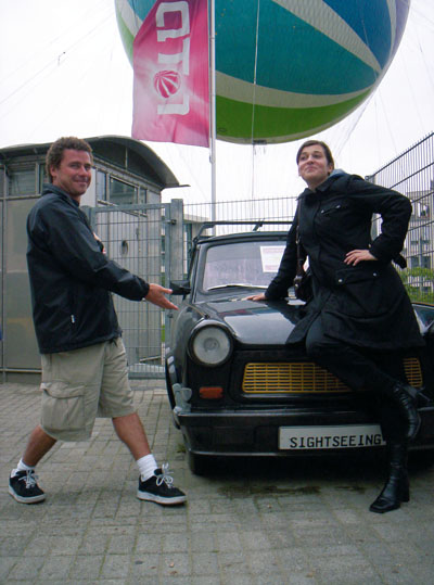 Miriam and me, showing off the Trabant!