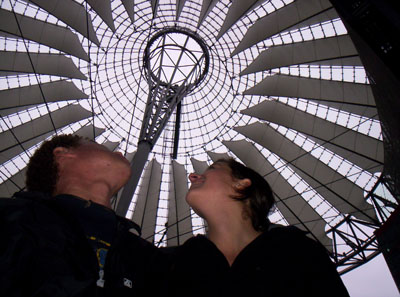 Miriam, and me, admiring the suspended roof at a major center in Potsdamer Platz.