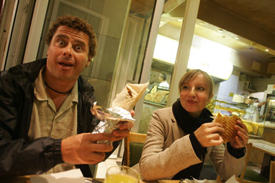 Sina and me while eating doner kababs at a late night Turkish restaurant.