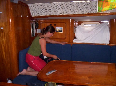 Miriam cleaning the boat