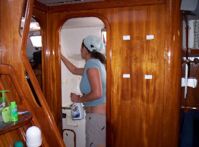 Miriam cleaning the boat