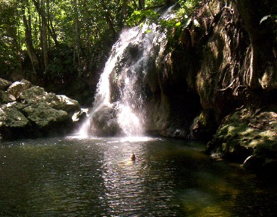 Mahia swimming at the hot waterfalls