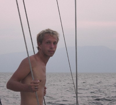 Steven on deck as we anchor in El Refugio