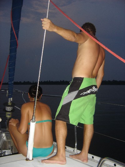 Mahia and I making sure that the anchor is properly set