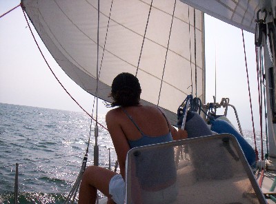 Mahia on deck as we sail our way back to Fronteras