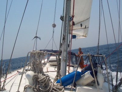 Lotte on deck under sail