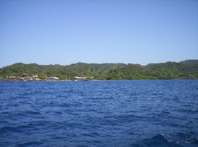 A shot of Roatan's coast as we leave Coxens Hole